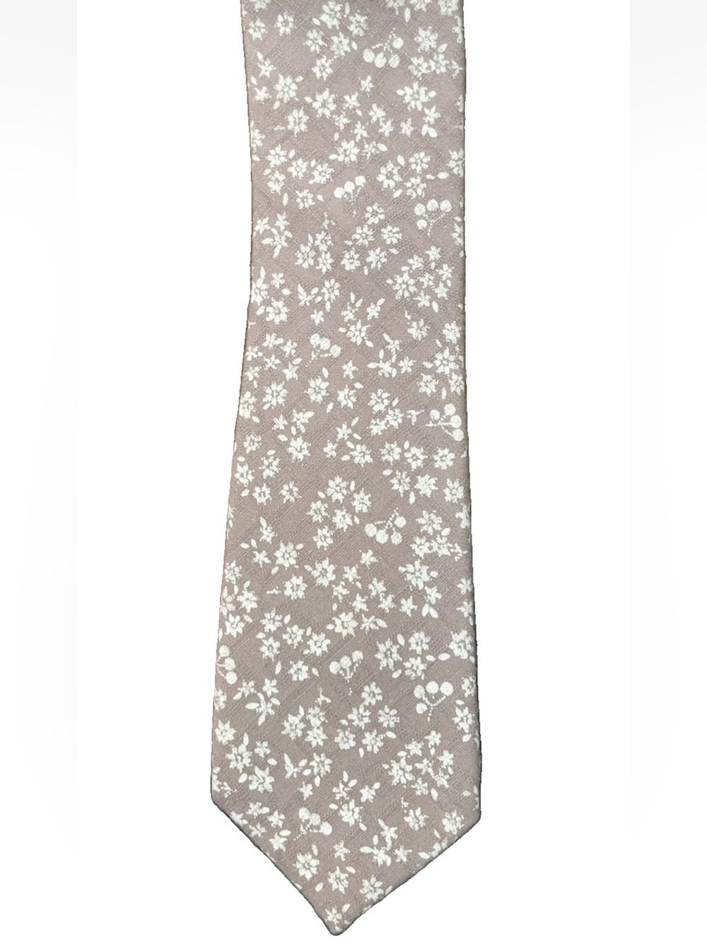 Bar III Taupe/White Floral 100% Cotton  Tie (2.5 in X 61.5 in)